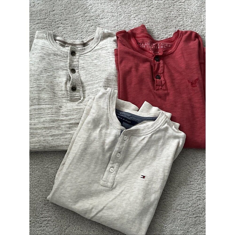 American Eagle Tommy Hilfiger Banana Republic 3 Long Sleeve Henley Shirt L/XL